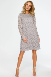 Sukienka na wesele koronkowa trapezowa midi szara