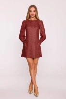 Elegancka sukienka tweedowa trapezowa mini bordowa