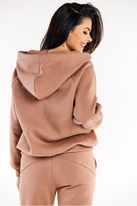 Luźna bluza z kapturem rozpinana z kieszeniami beż