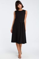 Lniana sukienka trapezowa na lato bez rękawów z marszczeniem czarna