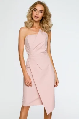 Sukienka na wesele ołówkowa z gorsetem asymetryczna różowa