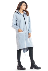 Ciepła długa bluza damska jak parka bawełna premium szara