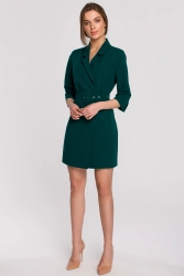 Elegancka sukienka marynarkowa z paskiem zielona