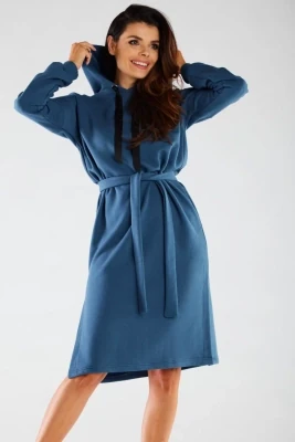 Bluzowa sukienka z kapturem bawełna premium niebieska