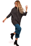 Sweter damski oversize z wełną melanżowy szary grafitowy