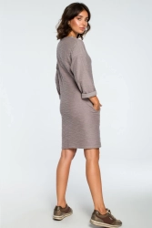 Ciepła dzianinowa sukienka z kieszeniami szara bawełniana