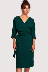 Sukienka kopertowa z wiązaniem dekolt V butelkowa zieleń