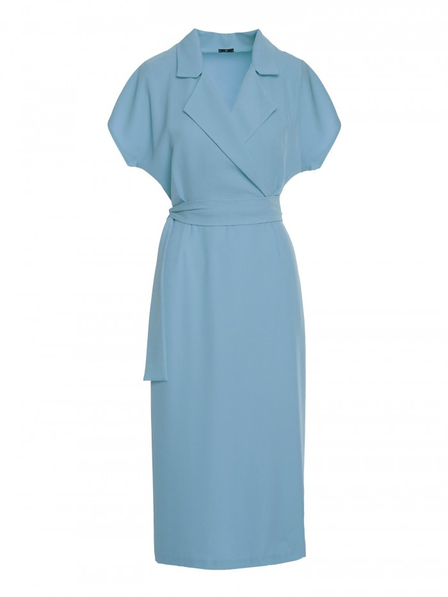 Elegancka sukienka ołówkowa z kołnierzem niebieska