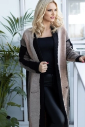 Długi wielokolorowy kardigan płaszczyk Black/Cappuccino