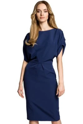 Sukienka ołówkowa kimonowa z bufiastymi rękawami granatowa