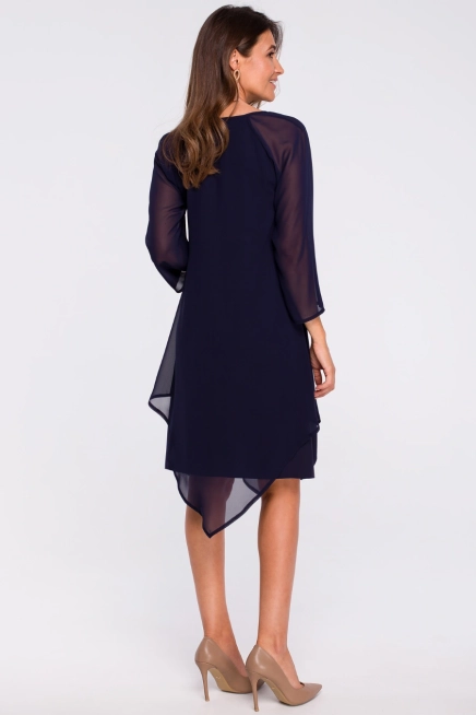 Sukienka wieczorowa oversize szyfonowa asymetryczna granat