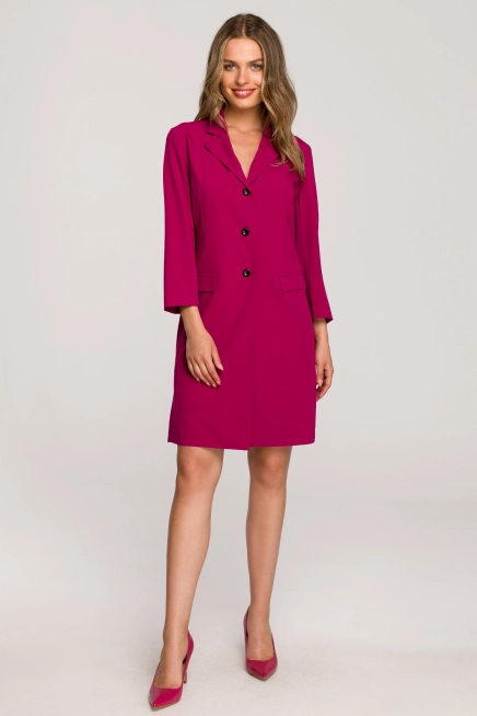 Elegancka żakietowa sukienka marynarka z paskiem - śliwkowa