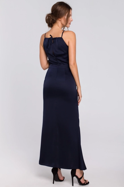 Sukienka wieczorowa na wesele halter neck satyna granat