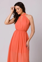 Długa zwiewna sukienka szyfonowa pomarańczowa