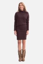 Bawełniana ołówkowa sukienka z dzianiny zbluzowana c.brąz