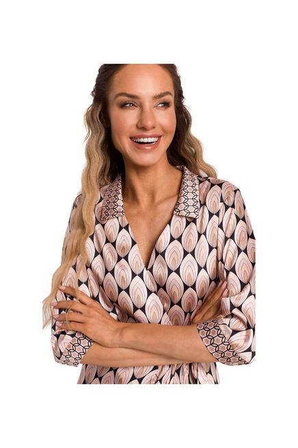 Satynowa sukienka kopertowa z dekoltem V i wiązaniem beżowa