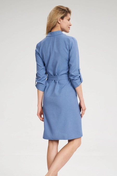 Koszulowa sukienka szmizjerka z rękawem 3/4 niebieska