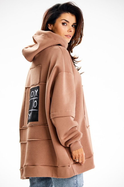 Bluza damska oversize z kapturem bawełna premium beżowa