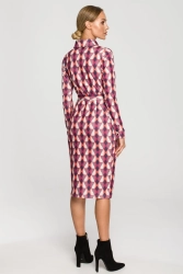 Ołówkowa sukienka z nadrukiem koszulowa góra i kołnierzyk