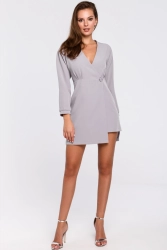 Sukienka elegancka kopertowa asymetryczna mini szara