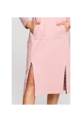 Sukienka sportowa z dzianiny bawełnianej z kołnierzem różowa