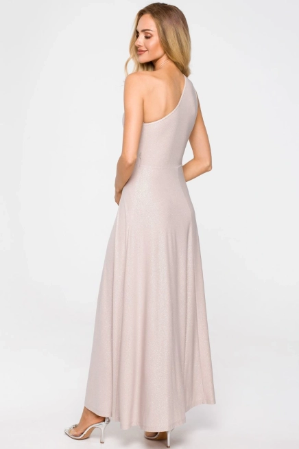 Rozkloszowana suknia wieczorowa brokatowa szampańska