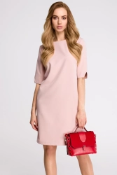 Elegancka sukienka trapezowa midi z dekoltem V z tyłu różowa