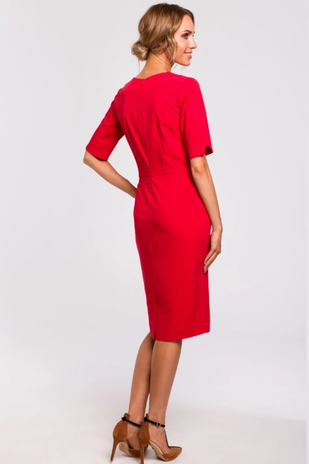 Sukienka ołówkowa dopasowana z podwyższoną talią czerwona