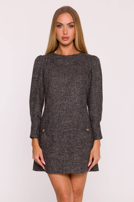 Elegancka sukienka tweedowa trapezowa mini czarna