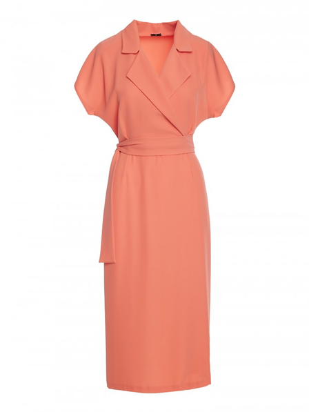 Elegancka sukienka ołówkowa z kołnierzem pomarańczowa