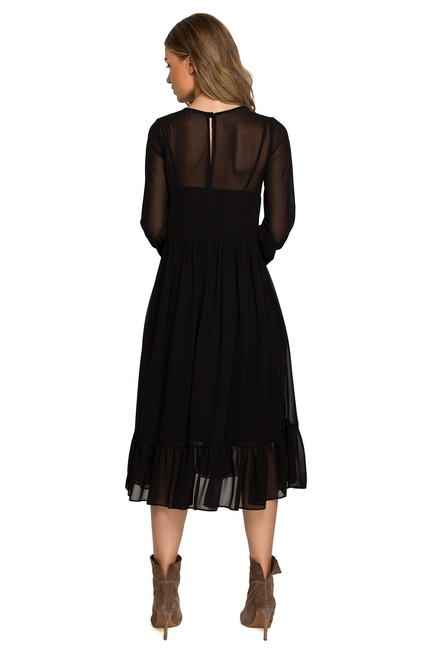 Sukienka wieczorowa szyfonowa rozkloszowana z falbanami czarna długa