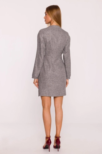 Elegancka sukienka tweedowa trapezowa kopertowa szara