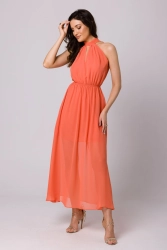 Długa zwiewna sukienka szyfonowa pomarańczowa