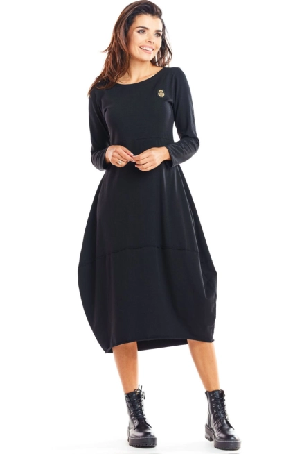 Bawełniana sukienka dopasowana góra i obszerny dół czarna