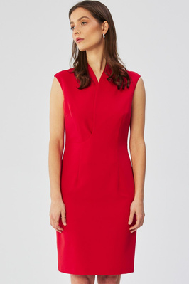 Elegancka ołówkowa sukienka midi bez rękawów czerwona
