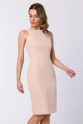 Elegancka klasyczna sukienka ołówkowa bez rękawów beżowa