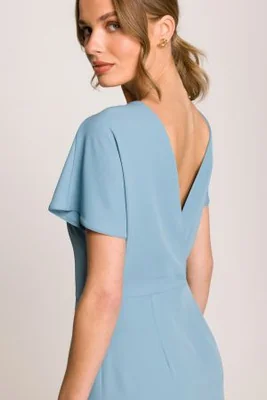 Elegancka sukienka ołówkowa z dekoltem V z tyłu niebieska