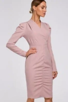 Sukienka elegancka kopertowa sukienka midi z marszczeniami pudrowy róż