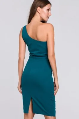 Elegancka sukienka na jedno ramię ołówkowa morska
