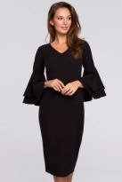Sukienka elegancka wieczorowa midi z bufiastymi rękawami czarna