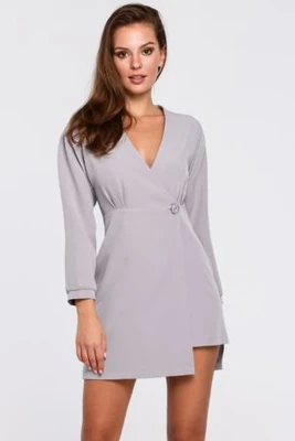 Sukienka elegancka kopertowa asymetryczna mini szara