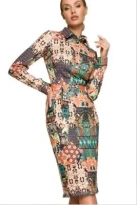 Ołówkowa sukienka z odważnym nadrukiem koszulowa góra