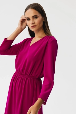 Elegancka zwiewna sukienka szyfonowa wizytowa śliwkowa