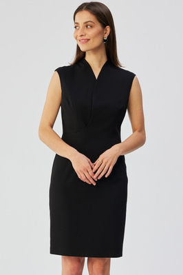 Elegancka ołówkowa sukienka midi bez rękawów czarna
