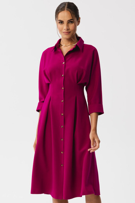 Sukienka koszulowa elegancka z kołnierzykiem fioletowa