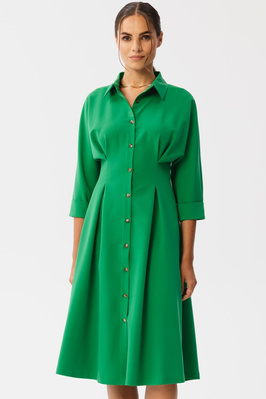 Sukienka koszulowa elegancka z kołnierzykiem zielona