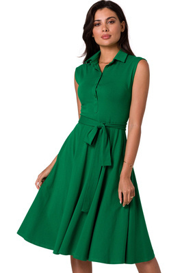 Sukienka rozkloszowana bawełniana z kołnierzykiem zielona