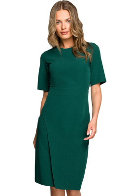 Elegancka sukienka ołówkowa z dołem na zakładkę klasyczna zielona