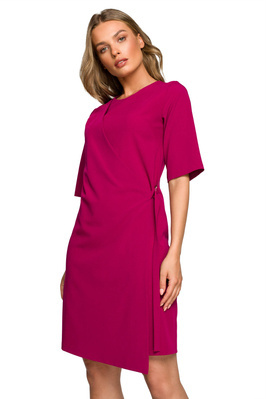 Sukienka elegancka z podwójnym przodem z klamrą klasyczna fioletowa