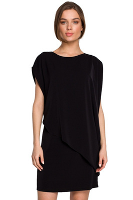 Elegancka sukienka mini z asymetryczną falbaną drapowana czarna